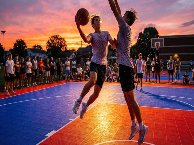 Bau eines Unterbaus aus Stahlbeton für einen Sportplatz im Freien